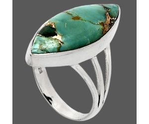 Kingman Copper Teal Turquoise Ring size-8 EXR01793 R-1003, 11x25 mm