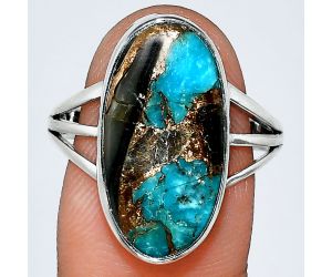 Shell In Black Blue Turquoise Ring size-9.5 EXR01799 R-1003, 11x20 mm