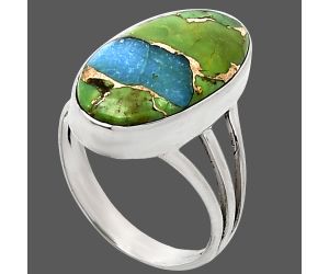 Blue Turquoise In Green Mohave Ring size-7 EXR01804 R-1003, 10x19 mm