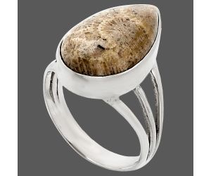 Flower Fossil Coral Ring size-7 EXR01809 R-1003, 11x18 mm