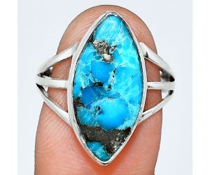 Kingman Turquoise With Pyrite Ring size-8 EXR01819 R-1003, 10x20 mm