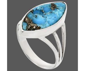 Kingman Turquoise With Pyrite Ring size-8 EXR01819 R-1003, 10x20 mm