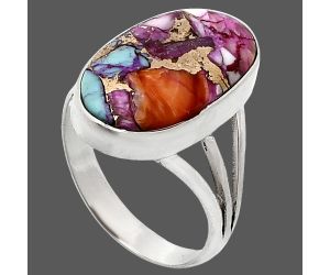 Kingman Orange Dahlia Turquoise Ring size-8 EXR01823 R-1003, 11x19 mm