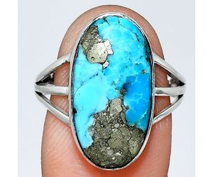 Kingman Turquoise With Pyrite Ring size-9 EXR01831 R-1003, 10x20 mm