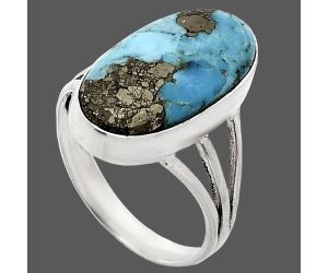 Kingman Turquoise With Pyrite Ring size-9 EXR01831 R-1003, 10x20 mm