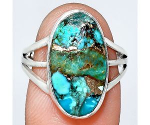 Kingman Copper Teal Turquoise Ring size-8 EXR01832 R-1003, 10x18 mm