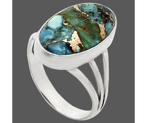 Kingman Copper Teal Turquoise Ring size-8 EXR01832 R-1003, 10x18 mm