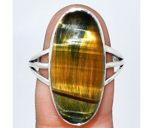 Blue Tiger Eye Ring size-10 EXR01833 R-1003, 12x24 mm