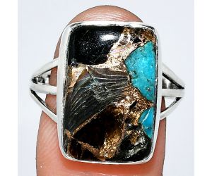 Shell In Black Blue Turquoise Ring size-10 EXR01834 R-1003, 12x18 mm