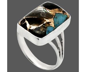 Shell In Black Blue Turquoise Ring size-10 EXR01834 R-1003, 12x18 mm