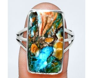 Spiny Oyster Turquoise Ring size-9 EXR01853 R-1003, 12x21 mm