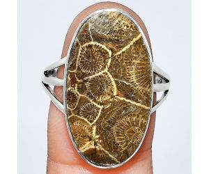 Flower Fossil Coral Ring size-10 EXR01881 R-1003, 14x25 mm