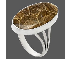 Flower Fossil Coral Ring size-10 EXR01881 R-1003, 14x25 mm