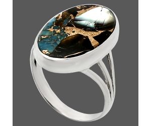 Shell In Black Blue Turquoise Ring size-10 EXR01898 R-1003, 13x21 mm