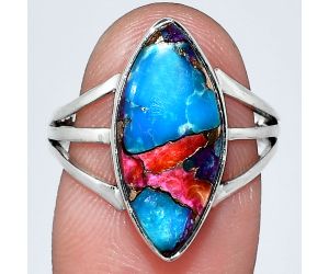 Kingman Orange Dahlia Turquoise Ring size-8 EXR01900 R-1003, 9x19 mm