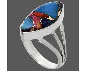 Kingman Orange Dahlia Turquoise Ring size-8 EXR01900 R-1003, 9x19 mm