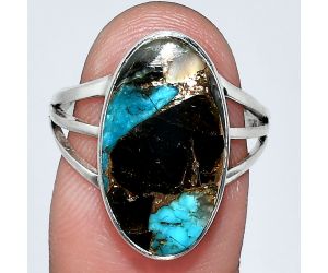 Shell In Black Blue Turquoise Ring size-8 EXR01901 R-1003, 11x19 mm