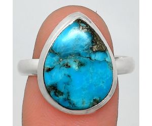 Kingman Turquoise With Pyrite Ring size-9.5 EXR02079 R-1007, 12x16 mm