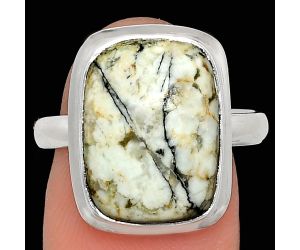 Authentic White Buffalo Turquoise Nevada Ring size-9 EXR02092 R-1007, 12x16 mm