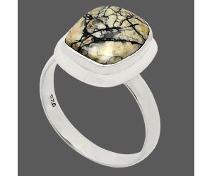 Authentic White Buffalo Turquoise Nevada Ring size-8 EXR02093 R-1007, 10x12 mm