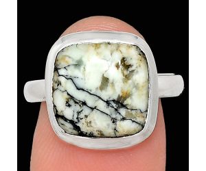 Authentic White Buffalo Turquoise Nevada Ring size-9 EXR02094 R-1007, 12x12 mm