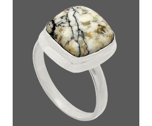 Authentic White Buffalo Turquoise Nevada Ring size-9 EXR02094 R-1007, 12x12 mm