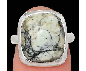 Authentic White Buffalo Turquoise Nevada Ring size-7 EXR02095 R-1007, 13x15 mm