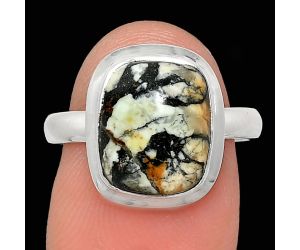 Authentic White Buffalo Turquoise Nevada Ring size-8 EXR02096 R-1007, 10x12 mm