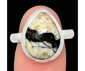 Authentic White Buffalo Turquoise Nevada Ring size-10 EXR02097 R-1007, 11x15 mm