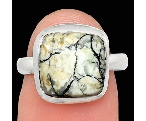 Authentic White Buffalo Turquoise Nevada Ring size-7 EXR02098 R-1007, 11x11 mm