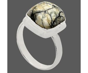 Authentic White Buffalo Turquoise Nevada Ring size-7 EXR02098 R-1007, 11x11 mm