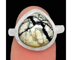 Authentic White Buffalo Turquoise Nevada Ring size-10 EXR02099 R-1007, 13x13 mm