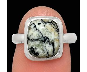 Authentic White Buffalo Turquoise Nevada Ring size-7 EXR02100 R-1007, 9x11 mm