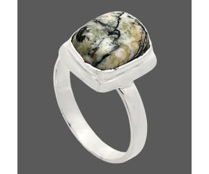 Authentic White Buffalo Turquoise Nevada Ring size-7 EXR02100 R-1007, 9x11 mm