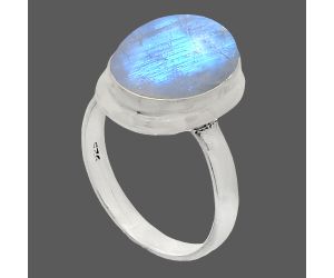 Rainbow Moonstone Ring size-8 EXR02111 R-1007, 10x14 mm