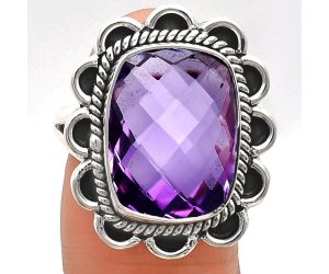 Amethyst Checker Briolette Ring size-9 EXR02115 R-1221, 11x15 mm