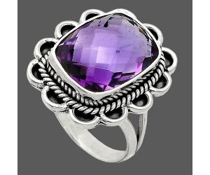 Amethyst Checker Briolette Ring size-9 EXR02115 R-1221, 11x15 mm