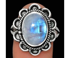 Rainbow Moonstone Ring size-10 EXR02129 R-1221, 10x14 mm