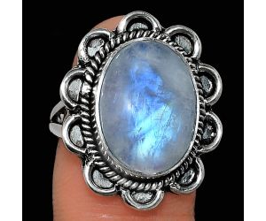 Rainbow Moonstone Ring size-7 EXR02130 R-1221, 12x16 mm