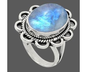 Rainbow Moonstone Ring size-7 EXR02130 R-1221, 12x16 mm