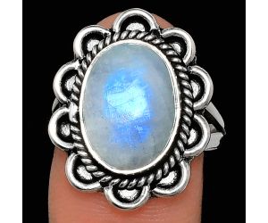 Rainbow Moonstone Ring size-8 EXR02131 R-1221, 10x14 mm