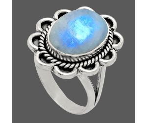 Rainbow Moonstone Ring size-8 EXR02131 R-1221, 10x14 mm