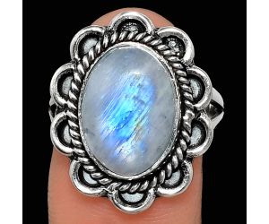 Rainbow Moonstone Ring size-8 EXR02132 R-1221, 10x14 mm