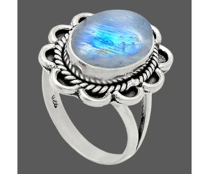 Rainbow Moonstone Ring size-8 EXR02132 R-1221, 10x14 mm