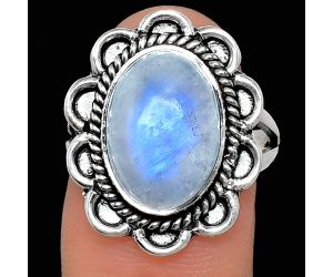 Rainbow Moonstone Ring size-7 EXR02133 R-1221, 10x14 mm