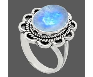 Rainbow Moonstone Ring size-7 EXR02133 R-1221, 10x14 mm