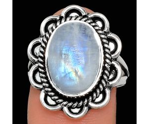 Rainbow Moonstone Ring size-8 EXR02134 R-1221, 10x14 mm