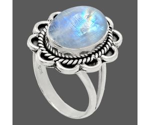 Rainbow Moonstone Ring size-8 EXR02134 R-1221, 10x14 mm