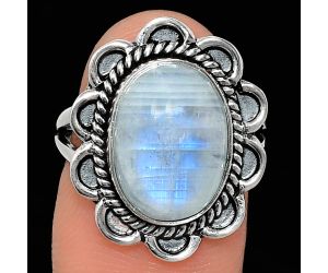 Rainbow Moonstone Ring size-7 EXR02135 R-1221, 10x14 mm