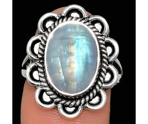 Rainbow Moonstone Ring size-8 EXR02136 R-1221, 10x14 mm